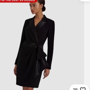 Ralph Lauren Womens Satin Peak Collar Faux Wrap Long Sleeve Tuxedo Dress.$245